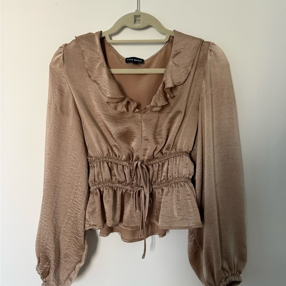 Steve Madden Tan Ruffled Blouse